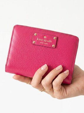 Kate Spade New York Fuchsia Pink Pebbled Leather Wallet Bifold